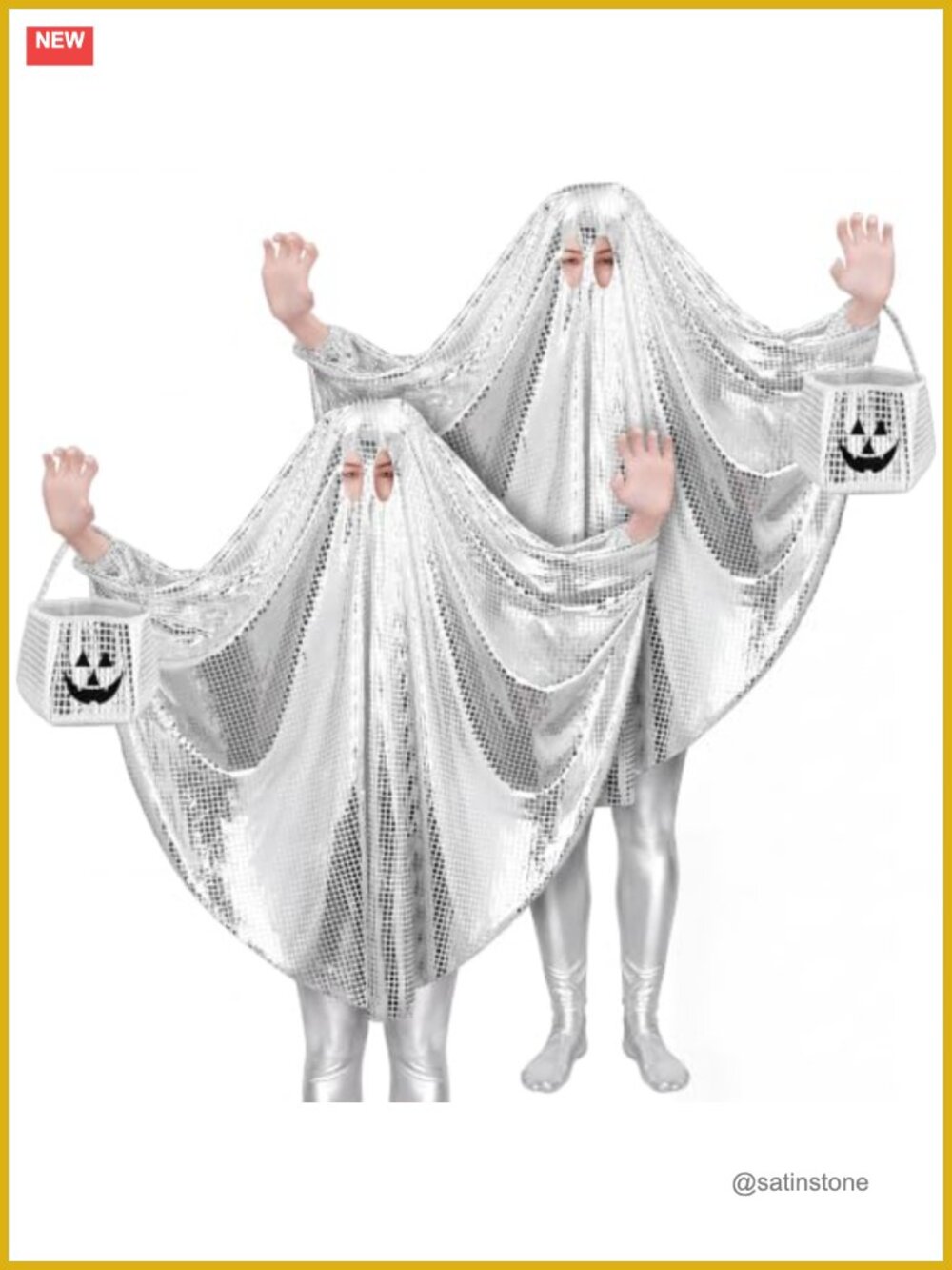2 Sets Halloween Disco Ghost Costume Cape & Candy Pail Adult Cosplay